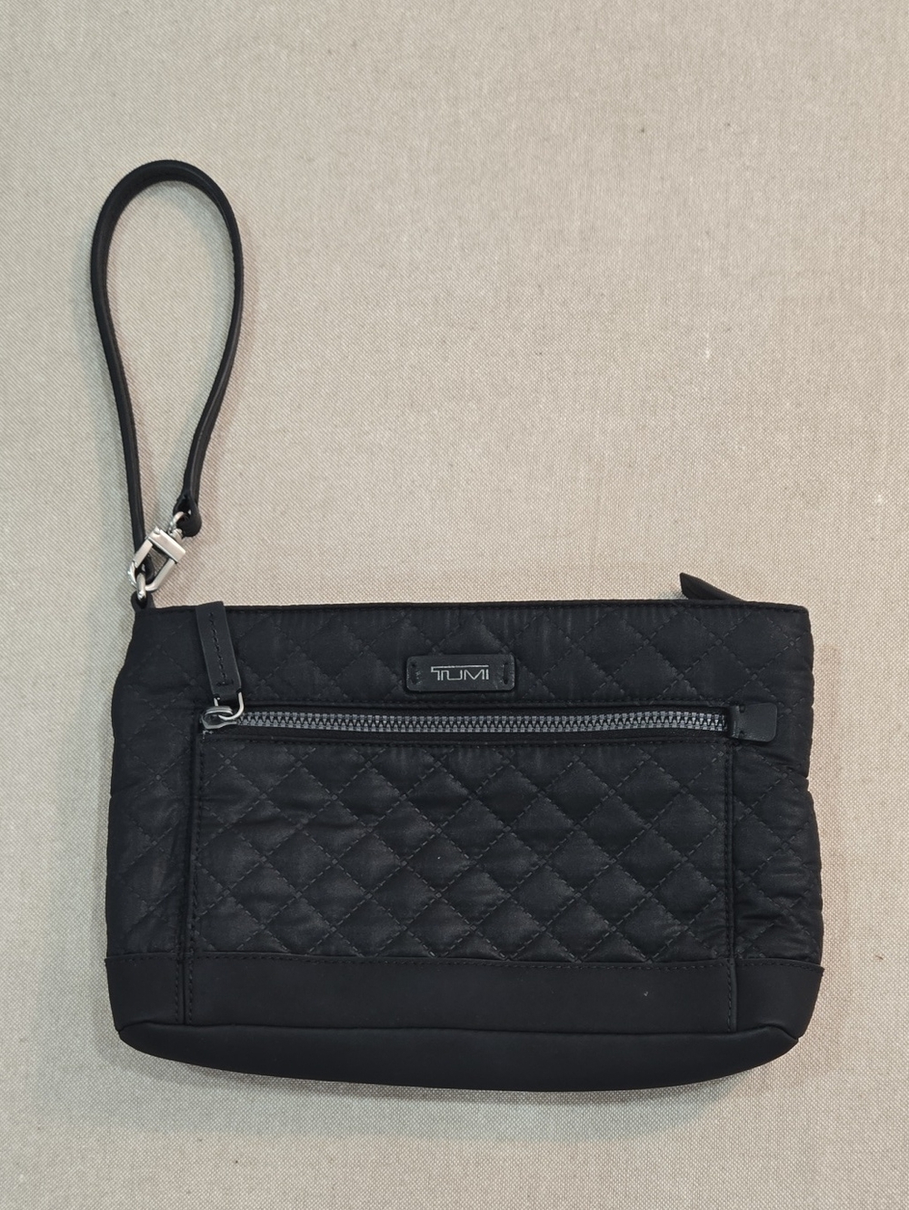 Tumi Black Quilted Wristlet with Front Zip Pocket